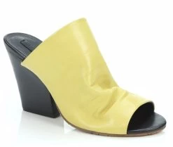 Valeria Grossi Women's Astin Italian Leather Stacked Heel Open Toe Mule - Yellow