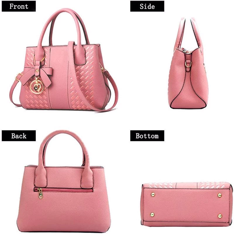 Beakey Fashion Womens PU Leather Embroidered Handbags Shoulder Tote Bags-LightPink 5 Beakey Fashion Womens PU Leather Embroidered Handbags Shoulder Tote Bags-LightPink - Image 3