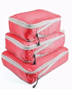 Beakey 3 Set Compression Packing Cubes Travel Expandable Packing Organizers-Red