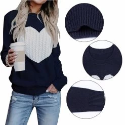 Beakey Women's Long Sleeve Pullover Sweater CrewNeck Cute Heart Knit Sweater-Navy Blue -Madam Clothing Store f880ea0c93108e5b132faf4fceea9c3e