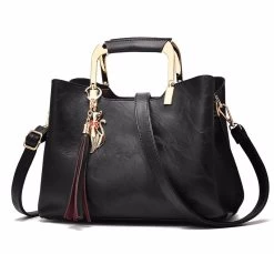 Beakey Ladies Leather Vintage Handbag Large Capacity Shoulder Bag-Black