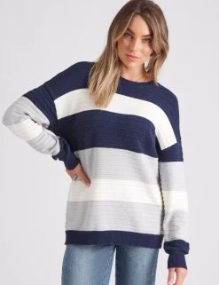 Rockmans Long Sleeve Colour Block Ottoman Jumper Onl Navy -Madam Clothing Store fa5fc3172df79345257072c709a44853