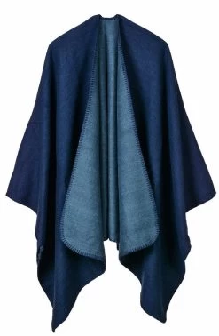 Beakey Womens Faux Cashmere Large Shawl Warm Cape Sweater Coat-Navy Blue