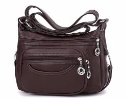 Beakey Women Crossbody Bag Leather Handbag Pocketbook Lightweight Shoulder Purse-DarkBrown