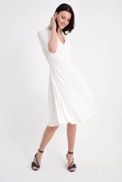 Laranor Women's V Neck Dress Ecru -Madam Clothing Store fcb2d11467e6910be40d93b282fadf03